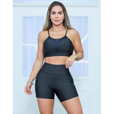 Imagem de Conjunto Esportivo Feminino Short com Tela nas Laterais e Top com Bojo
