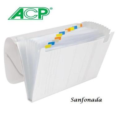Imagem de Pasta Sanfonada Plastica A4 12 Divisões Cores A Escolha ACP,  Branco