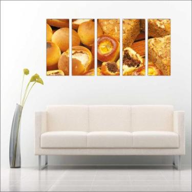 Imagem de Quadro Decorativo Padarias Cafeterias Pães Café Bolos Tortas 5 Peças G