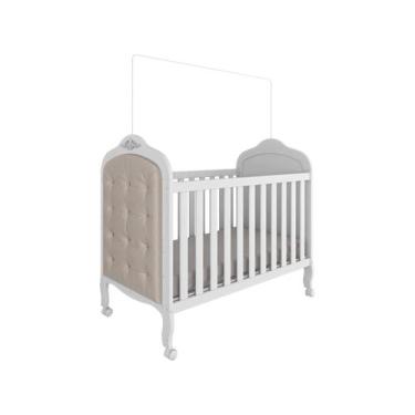 Imagem de Berço Elo Moveis Peroba Provençal Americano MDF com capitone, Branco