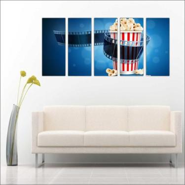 Imagem de Quadro Decorativo Cinema Pipoca Salas Decorações Mosaico 5 Peças GG - 
