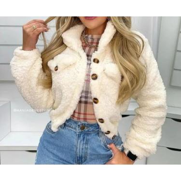 Imagem de Casaco Feminino Casaquinho Curto Teddy Jaqueta Botão - Josy Modas, Bra
