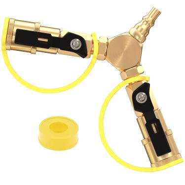 Imagem de GardenNow Adaptador divisor Y de conexão rápida de propano RV de 1/4" com válvula de desligamento para trailer RV, mangueira de propano de conexão rápida para motorhome mesa, acampamento, churrasqueira, 2 vias, 6,35 mm kit de desconexão rápida