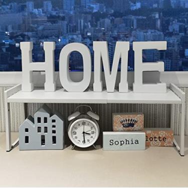 Imagem de Urhomey plus Organizador expansível de prateleira de armário 40,6-66 cm L, empilhável, prateleira de cozinha, suporte para pia e bancada, armazenamento branco (normal 19 cm)