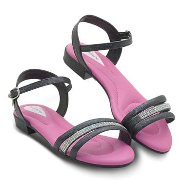 Imagem de Sandália Infantil Menina Rasteirinha Com Brilho Strass Delicada (Preto, BR, Criança de 4 a 8 anos, Numérico, 35)
