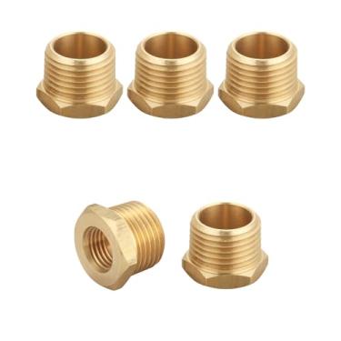 Imagem de T TANYA HARDWARE Adaptador de bucha redutora hexagonal de latão, 1/5.1 cm NPT macho x 1/10.2 cm NPT fêmea, serve para manômetros de pressão e sistemas de distribuição de ar, para linhas rígidas ou