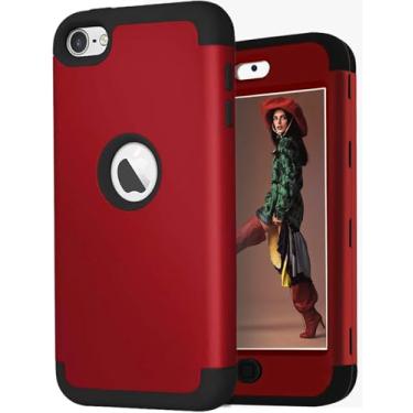 Imagem de Capa para iPod Touch 7, iPod Touch 6, capa protetora KZONO de três camadas de alto impacto para Apple iPod Touch 7 6 5ª geração (vermelho + preto)