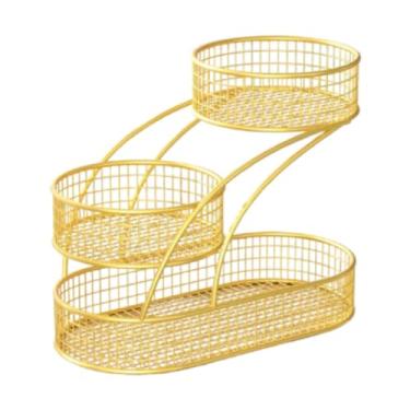 Imagem de Ioensy Cesta de frutas de 3 camadas, fruteira, suporte para fruteira, arame de ferro, multiuso, tigela de vegetais para pão, vegetais, festa, Ouro