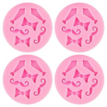 Imagem de AUEAR, Conjunto de 4 mini gravatas borboleta e bigode molde de silicone para fondant bolo chocolate doce açúcar casa decoração cupcake ferramentas de panificação rosa