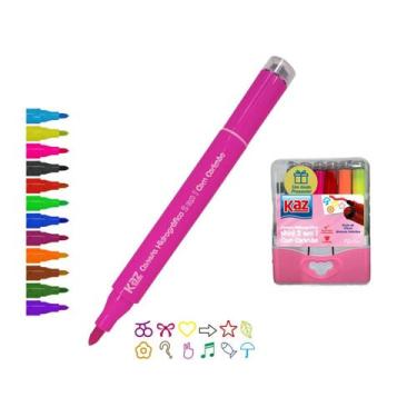 Imagem de Caixa com 12 Canetas Hidrográficas Mini 2 em 1 com Carimbo Infantil Ma