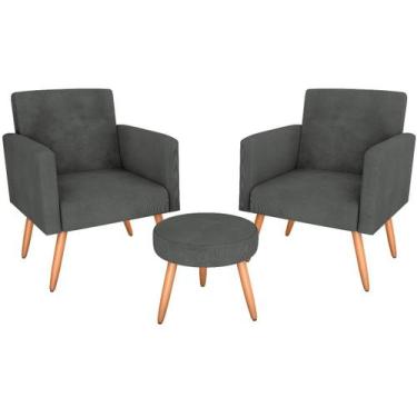 Imagem de kit 2 Poltronas e Puff  Nina Suede Cinza - Matrix