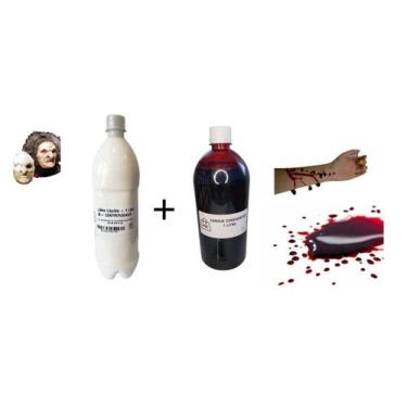 Imagem de Kit Maquiagem de Terror Látex 1 litro + Sangue Falso Artificia 1 litro