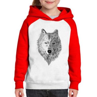 Imagem de Moletom Infantil Lobo Mandala - Foca na Moda, Branco, Vermelho, 6