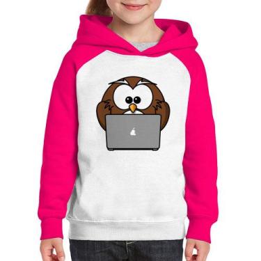 Imagem de Moletom Infantil Coruja Internauta - Foca na Moda, Branco, Rosa, 8