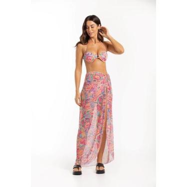 Imagem de Saia Vegas Longa Estampada - Cor De Cacau, P, Tie dye