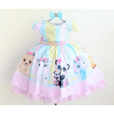 Imagem de Vestido Infantil De Festa Luxo Safari Colorido E Tiara, Colorido, 3