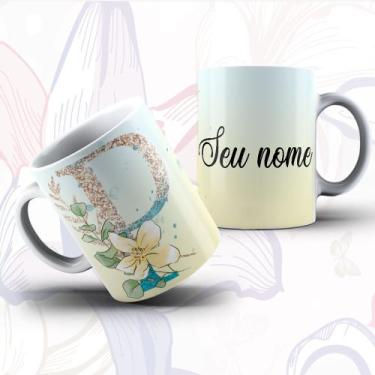 Imagem de Caneca Alfabeto Floral Glitter Personalizada Com Inicial E Nome Todas 