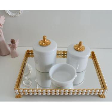 Imagem de Kit Higiene Bebê Porcelana Bandeja Perola Cotonete Potes K036 - Cirand