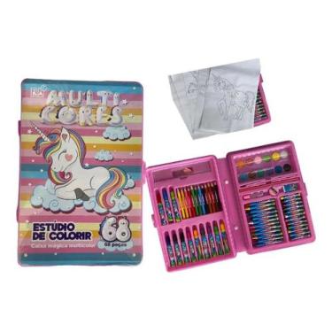 Imagem de Estojo de Pintura Unicórnio Para Colorir 68 pçs Aquarela - FUN GAME