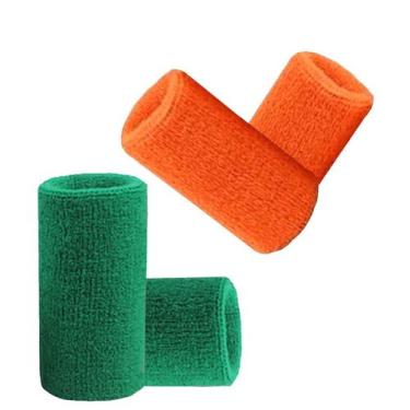 Imagem de Munhequeira Toalha 15cm Pack 2 Pares Cores Verde E Laranja - EB