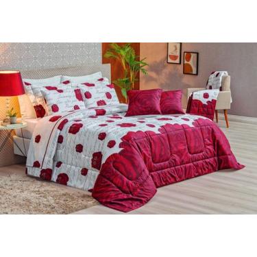 Imagem de Kit Craft Edredom Casal Queen 5 Peças 200 Fios Algodão -  Estampa Rosa