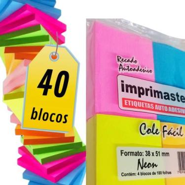 Imagem de Post It Cole Fácil Neon 38x51mm - 40 Blocos coloridos Neon de 100 folh
