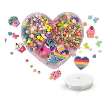 Imagem de Kit Missangas Infantil Coloridas Com Apliques Emborrachados Para Monta