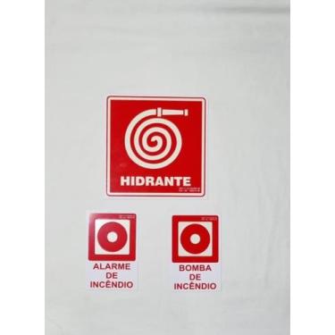 Imagem de Kit C/ 3 placas de sinalização Hidrante, alarme de incêndio e bomba de