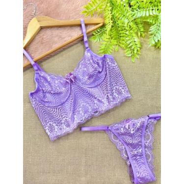 Imagem de Kit com 3 Conjunto em renda Lingeire cropped com aro - Castro Store , 