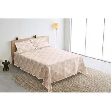 Imagem de Kit colcha jaquard montblanc folhagem bege claro casal queen - Tapete 