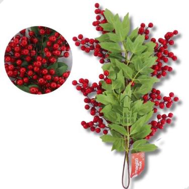 Imagem de Arranjo de Folhas e Frutinhas Berry Natalino para Decoração Arvore De 