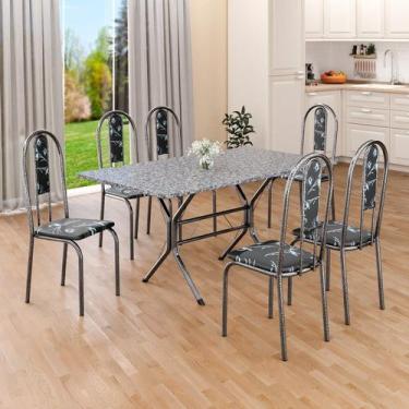 Imagem de Conjunto Sala de Jantar Mesa Retangular 140x75cm Tampo Granito Ocre 6 