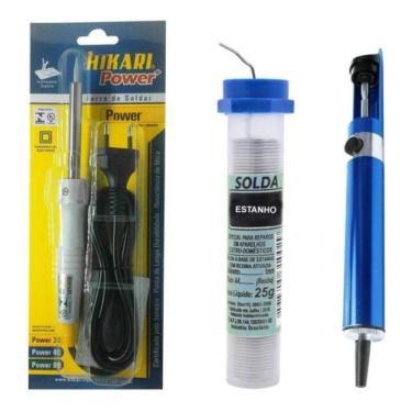 Imagem de Kit Ferro Solda Hikari 60 127v + Sugador Metal Hk 192 + Estanho - KIT 
