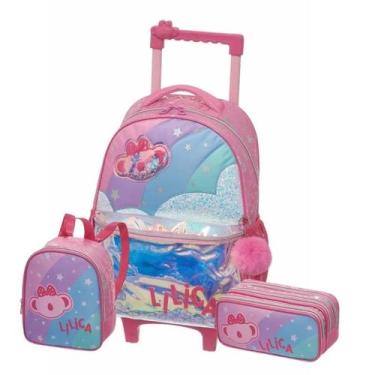 Imagem de Kit Mochila Rodinha Estojo Triplo Lilica Ripilica Super Star, Rosa