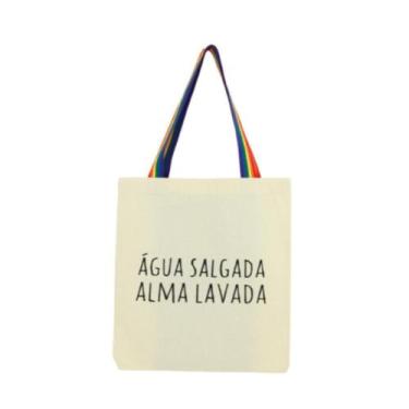 Imagem de Bolsa Ecobag 100% algodão Estampa ÁGUA SALGADA (Alça arco-íris) - CARI