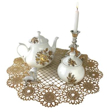 Imagem de Conjunto de chá e café de porcelana fina de 2 peças com bule de chá e açucareiro, estampa floral