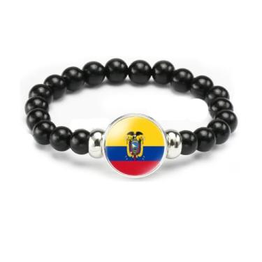 Imagem de vmcoatdu Pulseira de bandeira nacional com contas de corda elástica apoia seu país viagem lembrança presentes para homens e mulheres, One size, Liga metálica, Vidro