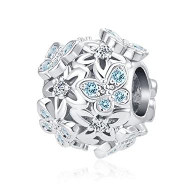 Imagem de QeenseKc Borboleta Flor Jardim Pingente Magnólia Flor Cristal Berloque Berloque Esmaltado Para Pandora Charm Pulseira, Metal Strass Metal Strass Cristal, Base