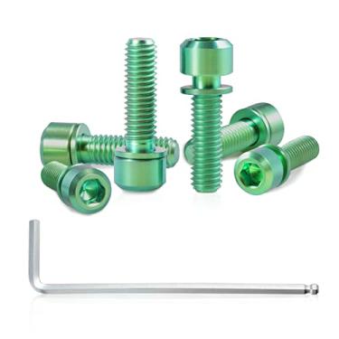 Imagem de SPEEDWOX Conjunto de 6 parafusos de haste de bicicleta com arruelas, liga de titânio, parafusos cônicos hexagonais Allen para peças de haste de bicicleta de estrada, M5 x 18 mm verde