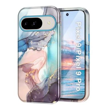 Imagem de Btscase Capa para Google Pixel 9 Pro/Pixel 9 2024 [à prova de choque de grau militar] Elegante padrão de mármore proteção fina 3 camadas PC rígido + silicone macio resistente mulheres homens capa