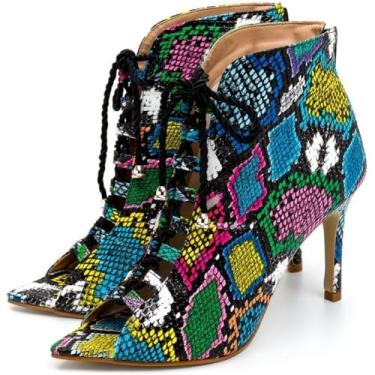 Imagem de Sandália Feminina Ankle Boot Estampa Croco Com Cadarço e Zíper Salto Fino Confortavel