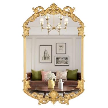 Imagem de Varsoul Espelho antigo dourado 19 x 32, espelho vintage para parede, espelho decorativo barroco com moldura de metal, perfeito para quarto, sala de estar, banheiro, corredor