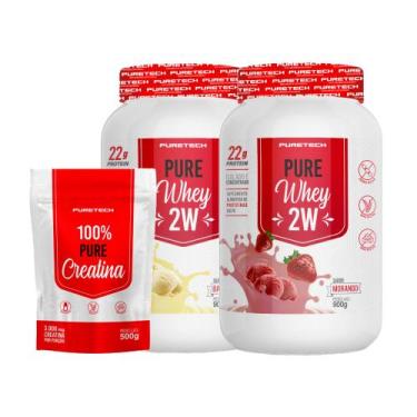 Imagem de Kit 2x Whey Pure 2W 900g + Creatina 100% Pura 500g PURETECH, Baunilha+