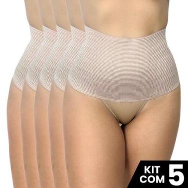 Imagem de Kit 5 Calcinhas Cinta Elastico 17cm Compressão Confortável Modeladora 
