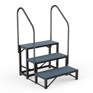 Imagem de Degraus de spa RV Steps com corrimão - 3 degraus de banheira de hidromassagem degraus escada de casa móvel para trailer de 5ª roda, trailer, banheira de hidromassagem, piscina, varanda com tapetes