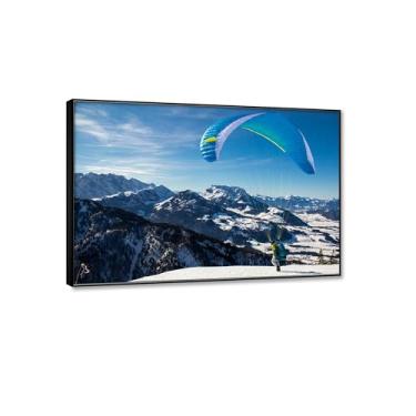 Imagem de JZSDGB Quadro preto - Tela de neve de inverno arte de parede natureza paisagem impressão em tela parapente na neve pintura de arte para paredes de casa moderna corredor quartos 70 x 105 cm (28 x 41