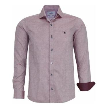 Imagem de Camisa Masculina Social Manga Longa Amil Slim Lançament 1805, Bordô, 3