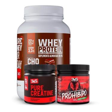 Imagem de Combo Whey 100%  Sabor Chocolate + Creatina Pura 300gr + Pré Treino Prohibido Sabor Maça Verde 360gr-Unissex