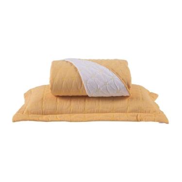 Imagem de Cobre Leito Solteiro Cristal Percal 200 Fios Bordado 2 Peças - Amarelo