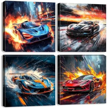 Imagem de Arte de parede colorida Lamborghini legal pôsteres de carro para quarto masculino decoração Cyberpunk abstrato preto azul vermelho impressão em tela neon rua esporte arte adolescentes sala de jogos